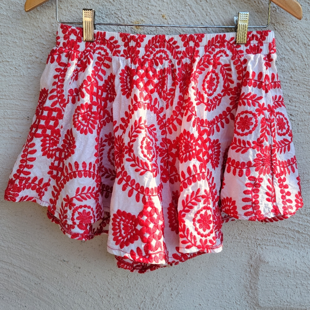 Pretty Little Thing Red & White Embroidered Mini Skort. Size- 6